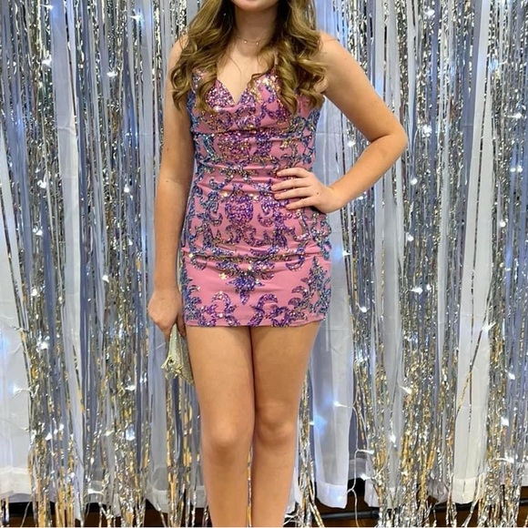 Womens Sz 7/8 B. Darlin purple sequin dress - Picture 3 of 4